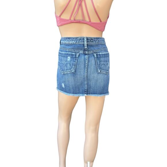 New Goldsign Sinner Women's Frayed Distressed Whiskered Denim Mini Skirt Size 28 - Picture 4 of 12